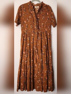 Natural Life Berkley Maxi Dress Brown Bouquet Floral Xs Cottagecore Cotton Blend